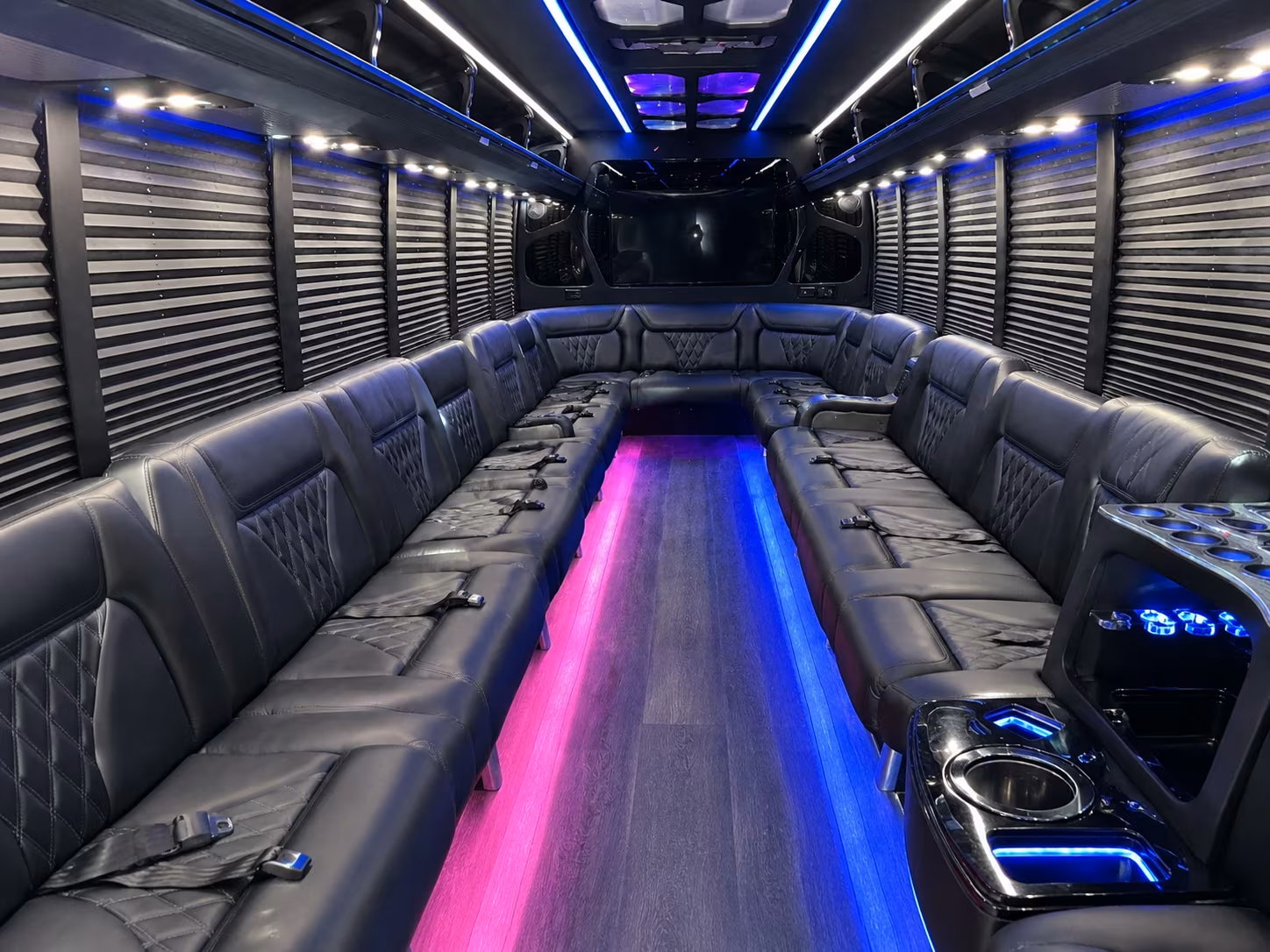 Interior of a party bus rental serving Bismarck